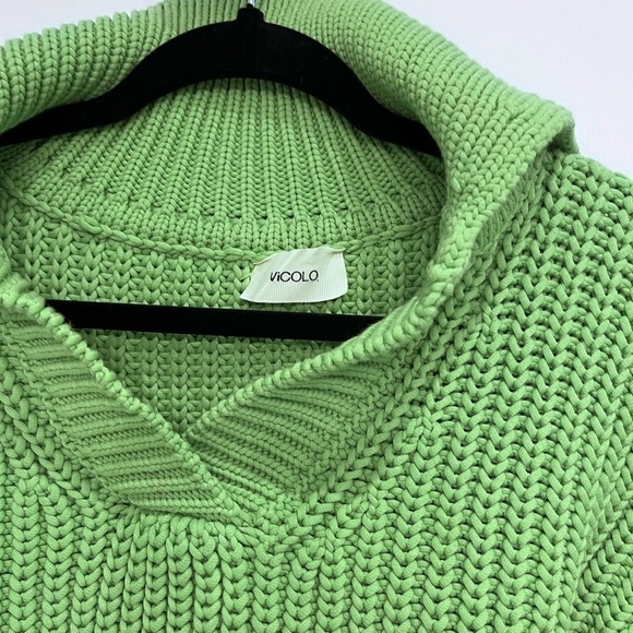 VICOLO green crop sweater made in italy puff sleeve chuncky - Picture 2 of 6